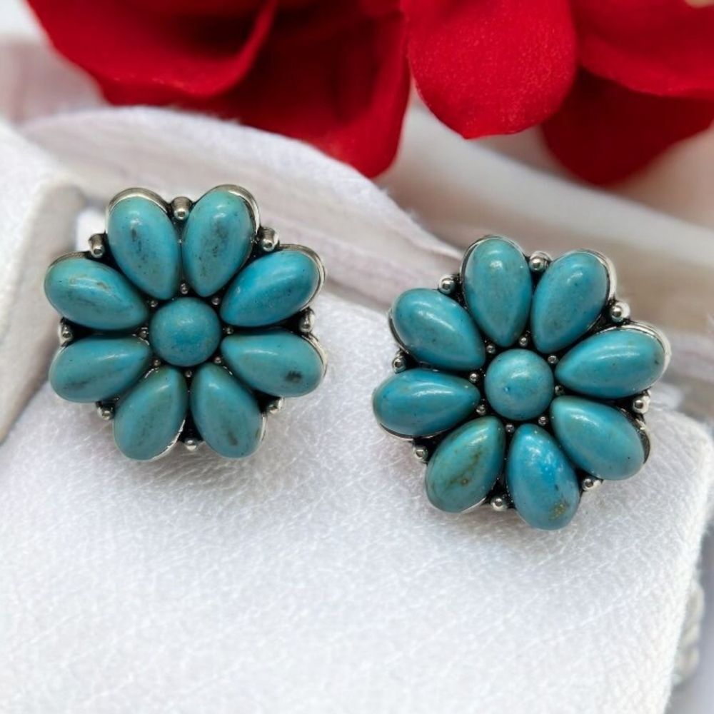 Flower Turquoise Earrings Boho-Chic Tribal Western Pierced Post Women's Jewelry